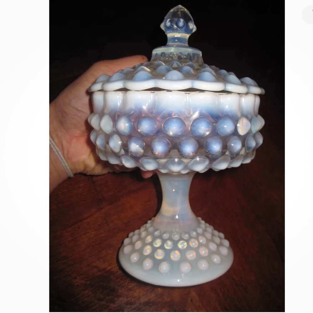 !IN SERCH OF! Opalescent Glass Fenton Hobnail Footed Compote Candy Dish with lid